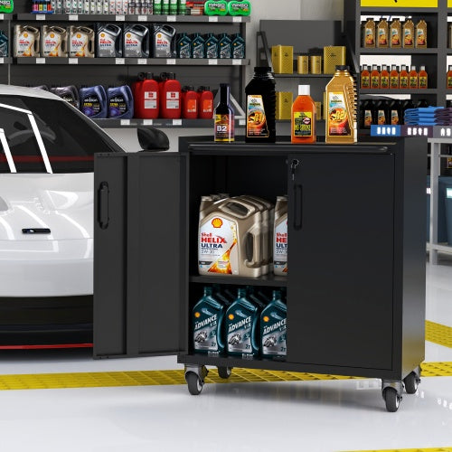 Heavy-Duty Metal Garage Storage Cabinet With Wheels - Sturdy And Durable Tool Storage Cabinet For Garage, Office, And Home Organizer Solutions