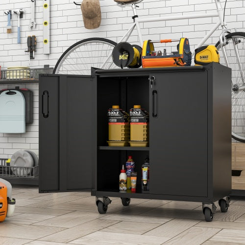 Heavy-Duty Metal Garage Storage Cabinet With Wheels - Sturdy And Durable Tool Storage Cabinet For Garage, Office, And Home Organizer Solutions
