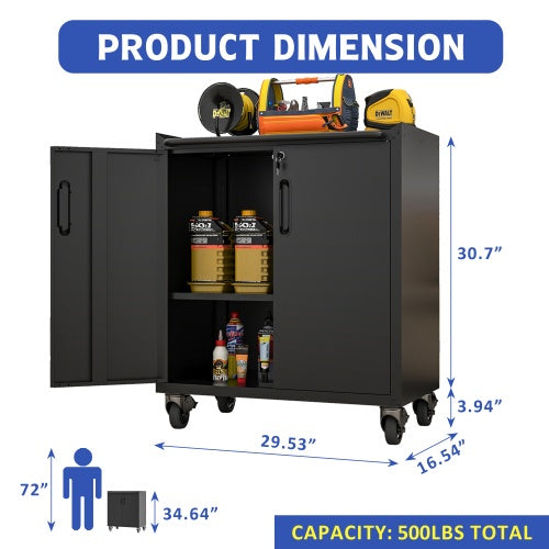 Heavy-Duty Metal Garage Storage Cabinet With Wheels - Sturdy And Durable Tool Storage Cabinet For Garage, Office, And Home Organizer Solutions