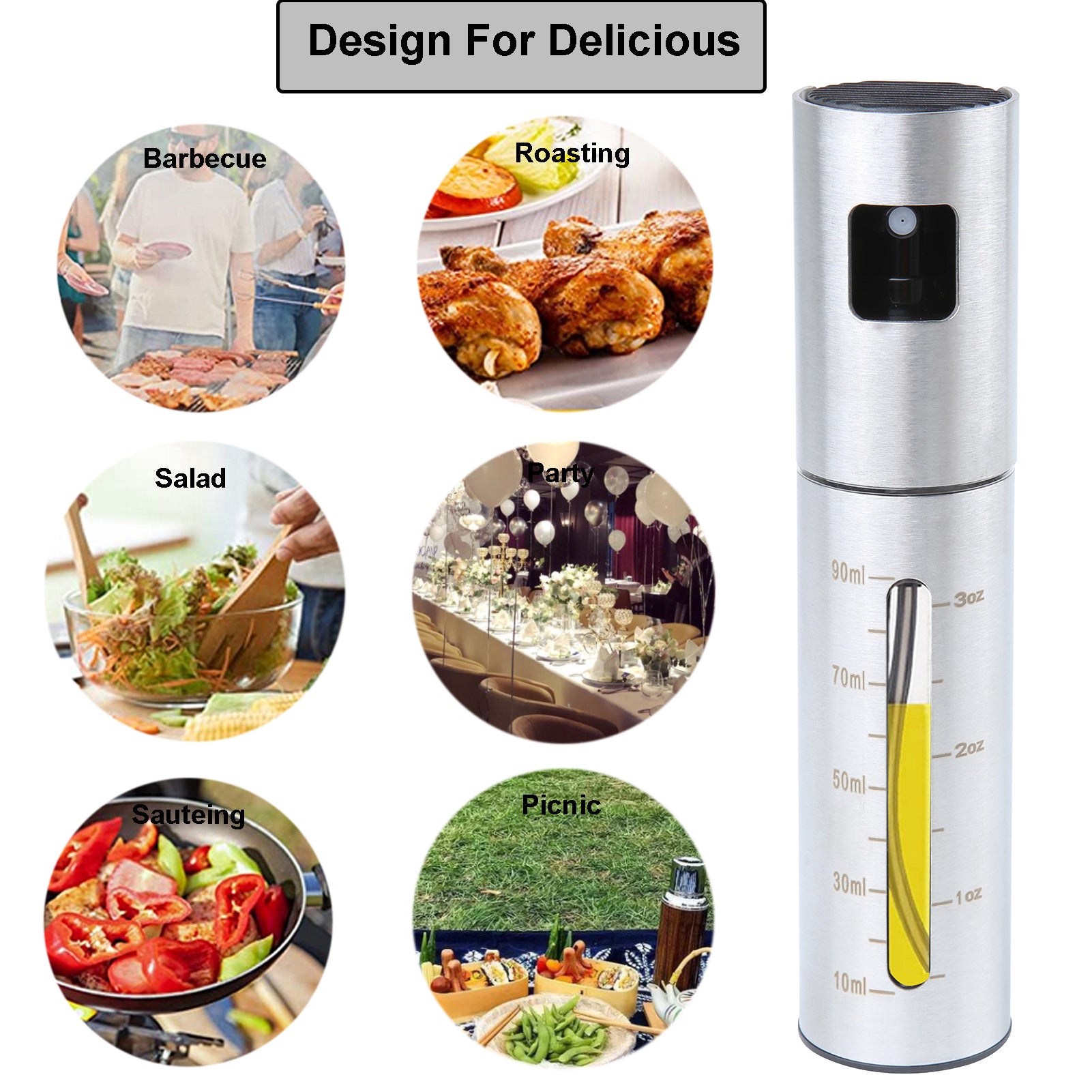 1 00ml Oil Sprayer For Cooking Portable Versatile Stainless Steel Olive Oil Spray Bottle Used For Salad Making Grilling Kitchen