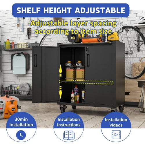 Heavy-Duty Metal Garage Storage Cabinet With Wheels - Sturdy And Durable Tool Storage Cabinet For Garage, Office, And Home Organizer Solutions
