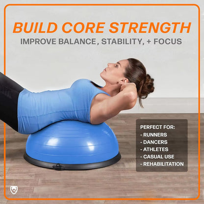 Half Balance Ball - Yoga Ball Balance Trainer for Core Stability & Full Body Workout at Home or Gym - Resistance Bands,