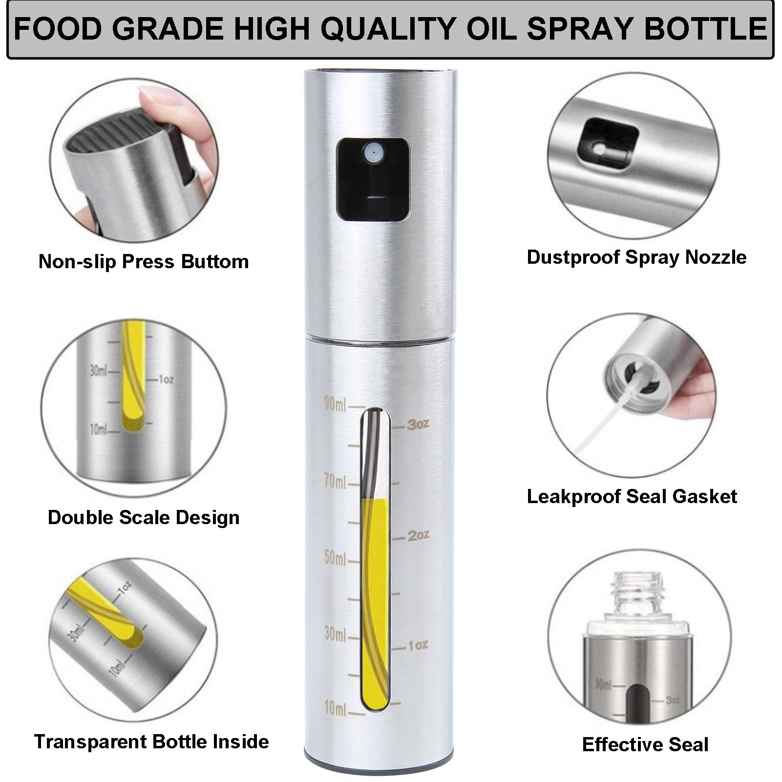 1 00ml Oil Sprayer For Cooking Portable Versatile Stainless Steel Olive Oil Spray Bottle Used For Salad Making Grilling Kitchen