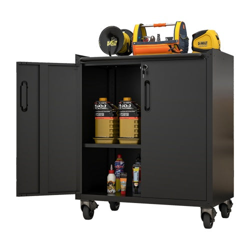 Heavy-Duty Metal Garage Storage Cabinet With Wheels - Sturdy And Durable Tool Storage Cabinet For Garage, Office, And Home Organizer Solutions